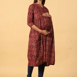 CRAFIQA Women Ethnic Motifs Printed Maternity Anarkali Pure Cotton Kurta image 2