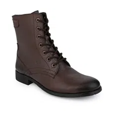 Alberto Torresi Men Brown Solid Leather High-Top Flat Boots image 3
