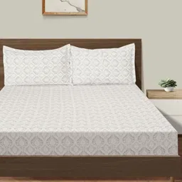 SWAYAM Zinnia Pink Abstract Cotton 250TC Fitted Double King Bedsheet Set-1.82mX1.98mX30.4m image 5