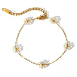 JEWILLEY Stainless Steel Gold-Plated Artificial Beaded Link Bracelet image 5