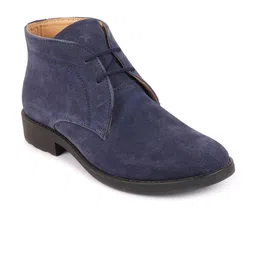 FAUSTO Men Navy Blue Solid Suede Leather High Ankle Chukka Boots image 4