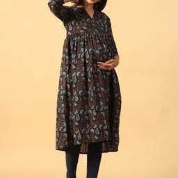 CRAFIQA Women Floral Printed Maternity Anarkali Pure Cotton Kurta image 5