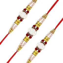ADIVA Stones Studded & Beaded Thread Rakhis with Roli Chawal Chandan & Meshrei Card image 3