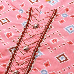 AHIKA Women Pink & White Printed Sequinned Pure Cotton Kurta with Trousers & With Dupatta image 2