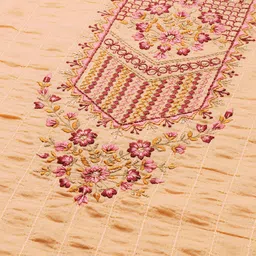 SheWill Women Cream-Coloured Self-Striped Thread Work Kurta with Sharara & Dupatta image 4