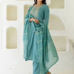 SANISA Women Ethnic Motifs Yoke Design Kurta with Trousers & Dupatta image 4