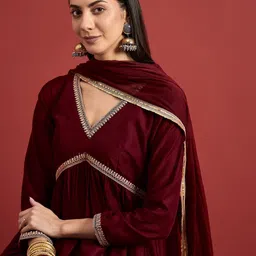 all about you Women Embroidered Empire Kurta with Trousers & With Dupatta image 2