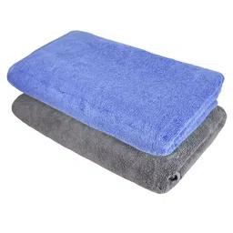 Heelium Set Of 2 Blue & Grey Solid 600 GSM Super Soft Bamboo Quick Absorbent Bath Towels image 3