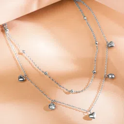 rubans voguish Rubans Rhodium-Plated StainlesSteel Tarnish Free Waterproof Double Layer Heart & CZ Chain image 5