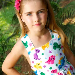 Jilmil Girls Conversational Printed Square Neck Cotton Fit & Flare Dress image 2