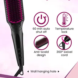 Agaro HSB2206 2-in-1 Hair Straightening & Combing Brush with Ionic Technology - Black image 4