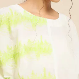 Varanga White & Lime Green Floral Printed Pure Cotton Boxy Top image 4