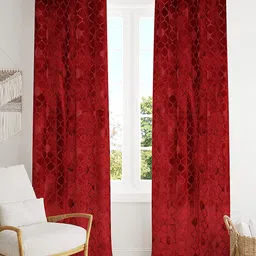 RIDHAAN Maroon 2 Pieces Textured Room Darkening Velvet Long Door Curtains-image-15