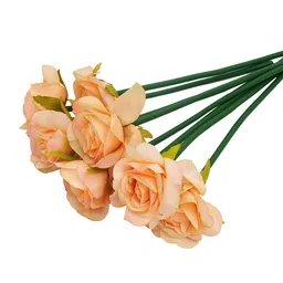 TIED RIBBONS Set Of 8 Yellow & Green Artificial Rose Flowers Sticks image 2