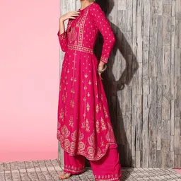 Kvsfab Women Ethnic Motifs Viscose Rayon Fluid Tie-Up Kurta Set image 2