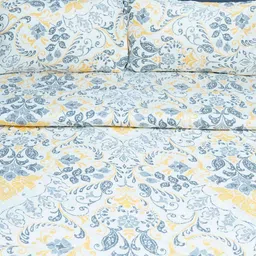 inizio Off White & Yellow Floral Cotton 240 TC King Bedsheet With 2 Pillow Covers image 4