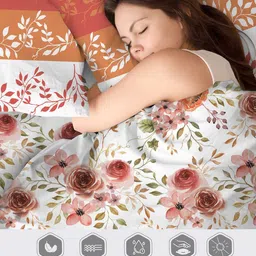 Layers Color Sense Ivy Orange Floral Printed Queen Bedsheet with 2 Pillow Covers image 3