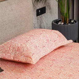 URBAN SPACE Serene Pink & White Printed Cotton 200 TC Single Bedsheet with Pillow Cover image 2