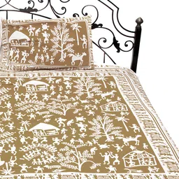 Exotic India Brown & White Ethnic Motifs Cotton 300 TC Queen Bedsheet With 2 Pillow Covers image 2