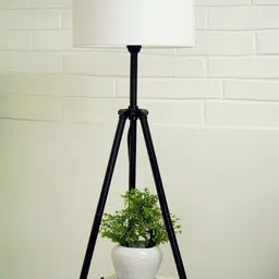 Crosscut White & Black Metal Cylinder Shaped Floor Lamp With Shelves image 5