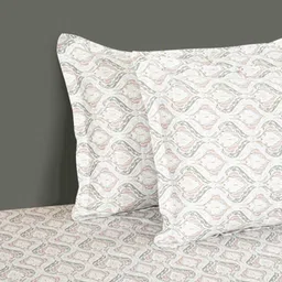 SWAYAM Zinnia Pink Abstract Cotton 250TC Fitted Double King Bedsheet Set-1.82mX1.98mX30.4m image 2