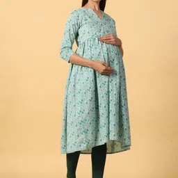 CRAFIQA Women Floral Printed Maternity Anarkali Pure Cotton Kurta image 4