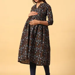 CRAFIQA Women Floral Printed Maternity Anarkali Pure Cotton Kurta image 4