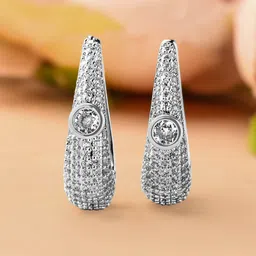 Rubans Rhodium-Plated Cubic Zirconia Studded Statement Mini Hoop Earrings image 3