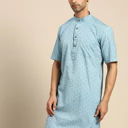 RAJUBHAI HARGOVINDAS Men Blue Checked Handloom Kurta image 2