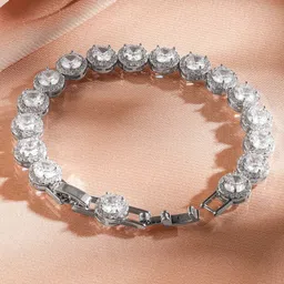 Rubans Rhodium Plated White Cubic Zirconia Studded Tennis Bracelet & Luxe image 2