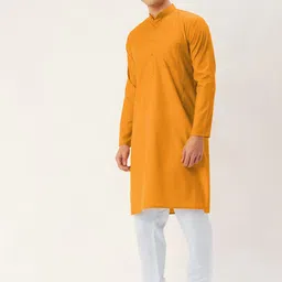 Jompers Men Mustard Yellow Solid Regular Pure Cotton Pocket Kurta with Churidar image 3