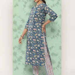 Yufta Ethnic Motifs Printed Gotta Patti Detail Cotton Kurta with Trousers & Dupatta image 4