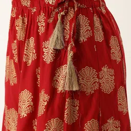 Varanga Women Off-White & Maroon Embroidered Crop Top with Printed Flared Palazzos image 4