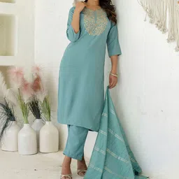 SANISA Women Ethnic Motifs Yoke Design Kurta with Trousers & Dupatta image 5
