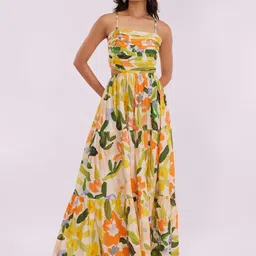 POPPI Shoulder Straps Floral Printed Fit & Flare Maxi Dress-picture-23