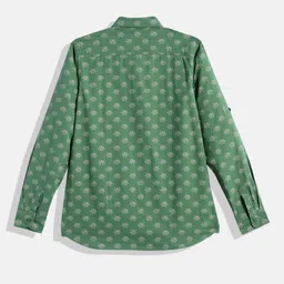 U.S. Polo Assn. Kids Boys Green Brand Logo Opaque Printed Pure Cotton Casual Shirt image 5