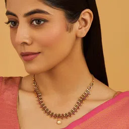 Kushal's Fashion Jewellery Gold-Plated Stone Studded & Beaded Antique Necklace-picture-57