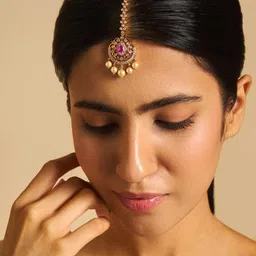 Kushal's Fashion Jewellery Gold-Plated Zircon Stones Studded Maang Tikka-picture-48