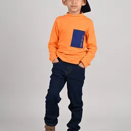 TALES & STORIES Boys Orange & Blue Turtle Neck Cotton T-shirt-picture-21