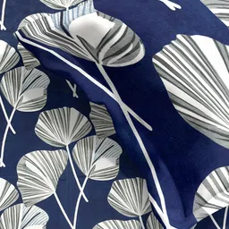 ROMEE Blue & Grey Floral 186 TC Queen Bedsheet with 2 Pillow Covers image 3