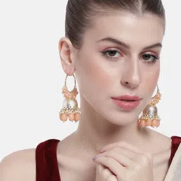 Peora Women Gold-Plated Beaded Dome Shaped Jhumkas Earrings-picture-34