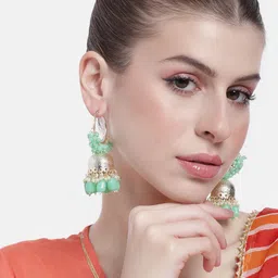 Peora Women Gold-Plated Beaded Dome Shaped Jhumkas Earrings-picture-39