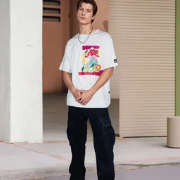 UNRL Graphic Printed Drop-Shoulder Sleeves Relaxed Fit Pure Cotton T-shirt image 4