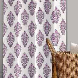 Trance Home Linen White & Mauve 2 Pcs Printed Room Darkening Pure Cotton Long Door Curtain image 3