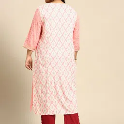 RANGMAYEE Women Pink & White Geometric Printed Gotta Patti Floral Liva Kurta with Mask image 2