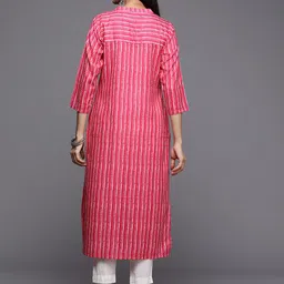 Varanga Women Fuchsia & White Striped Indie Prints Kurta image 4