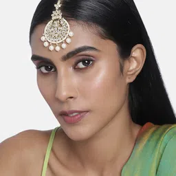 Laida Gold-Plated Handcrafted Pearl Embellished Maang Tikka-image-6