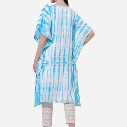 MIRCHI FASHION Women Blue & White Dyed Flared Sleeves Kaftan Kurta image 3