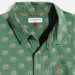 U.S. Polo Assn. Kids Boys Green Brand Logo Opaque Printed Pure Cotton Casual Shirt image 4