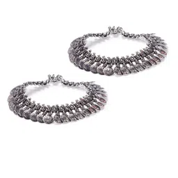 Digital Dress Room Set of 2 Oxidised German Silver Coin Design Anklets With Silver-Plating image 3